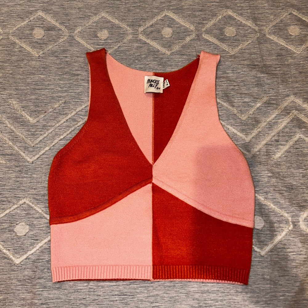 Princess Polly Red and Pink Fitted Crop Tank Top